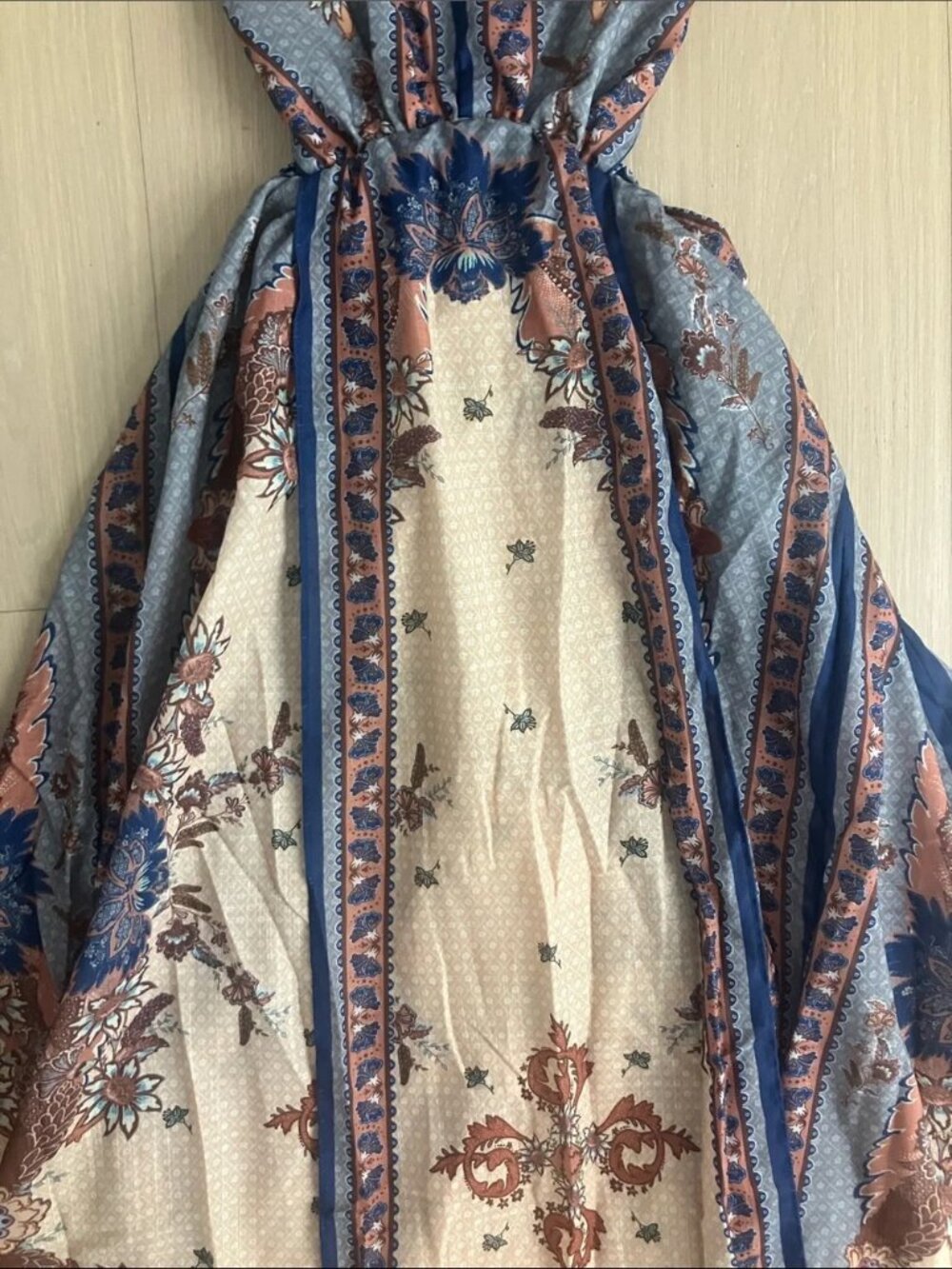 Zimmermann Cream Maxi Dress with Blue & Brown Paisley Border - Picture 3 of 8